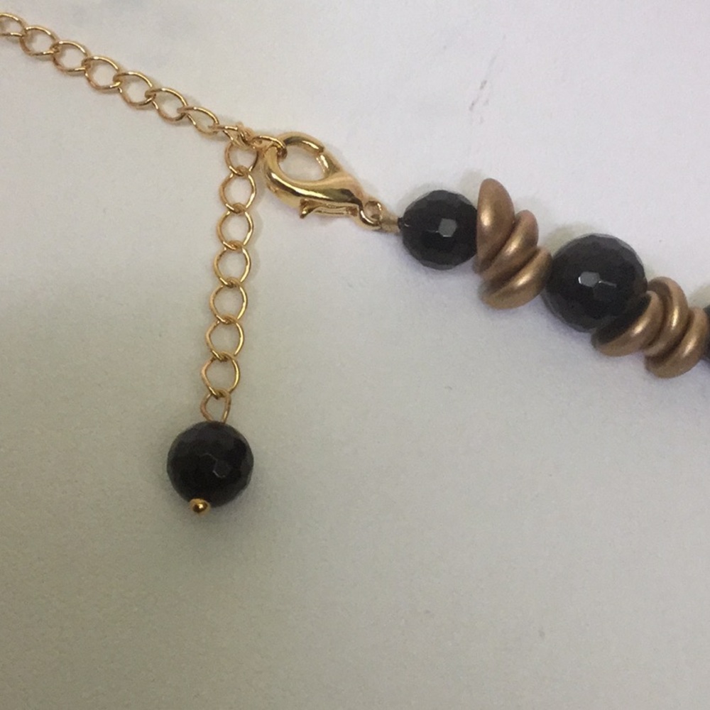 Vtg16”W/3”ExtNecklaceW/Round Faceted Onyx&CzechBds - Picture 6 of 6